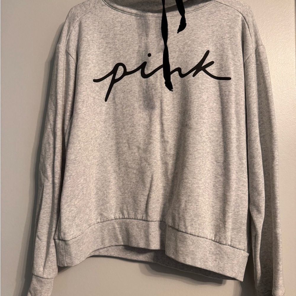 PINK Victoria's Secret Gray Pullover Hoodie with Black Script Logo